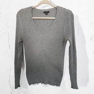 George Women's Gray Stretchy Ribbed Long Sleeve Sweater Size XL